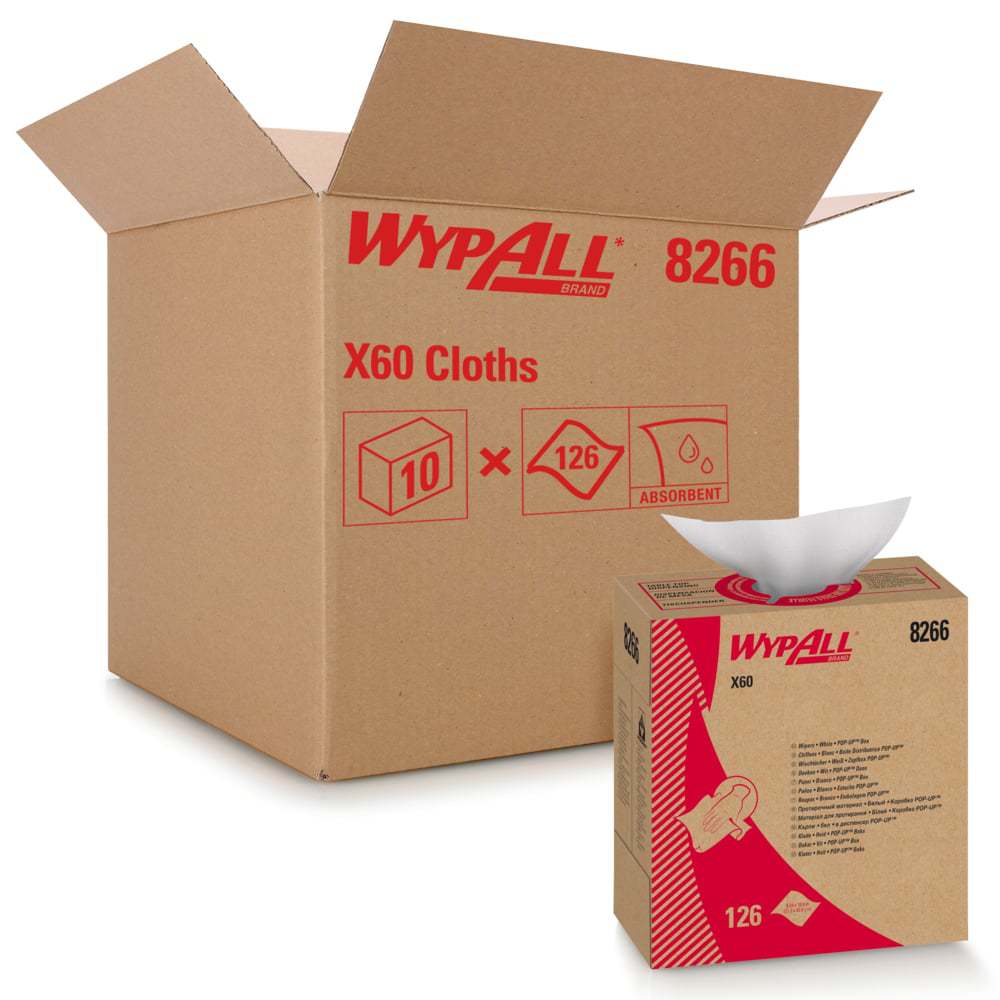 WYPALL® X60 - 8266 CHIFFONS DE NETTOYAGE BOITE POP-UP 126F (X10)